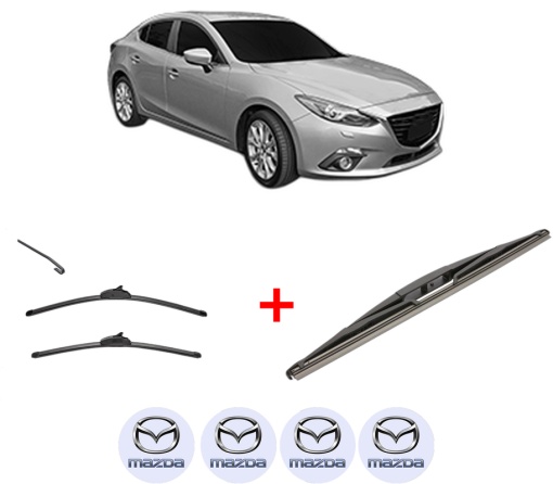 Set 3 stergatoare MAZDA 3 Hatchback (BP) din 2018, pentru parbriz si luneta fata si spate auto, Valeo Silencio, din cauciuc siliconat rezistent, 4 Stickere Auto MAZDA