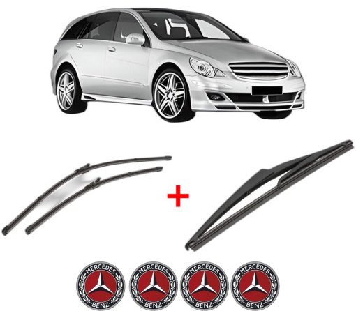 Set 3 stergatoare MERCEDES-BENZ R-CLASS (W251, V251) din 2005 - 2014, pentru parbriz si luneta fata si spate auto, Valeo Silencio, din cauciuc siliconat rezistent, 4 Stickere Auto MERCEDES-BENZ
