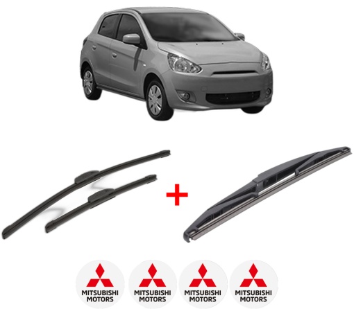 Set 3 stergatoare MITSUBISHI MIRAGE / SPACE STAR VI Hatchback (A0_A) din 2012, pentru parbriz si luneta fata si spate auto, Bosch Twin, din cauciuc siliconat rezistent, 4 Stickere Auto MITSUBISHI