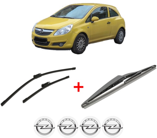 Set 3 stergatoare OPEL CORSA D Hatchback Van (S07) din 2006 - 2014, pentru parbriz si luneta fata si spate auto, Bosch Twin, din cauciuc siliconat rezistent, 4 Stickere Auto OPEL