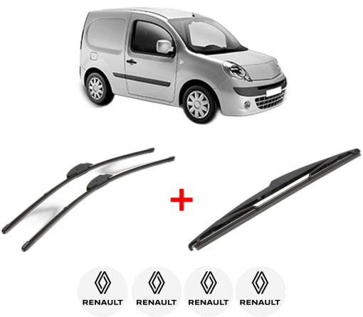 Set 3 stergatoare RENAULT KANGOO Express (FW0/1_) din 2008, pentru parbriz si luneta fata si spate auto, Valeo Silencio, din cauciuc siliconat rezistent, 4 Stickere Auto RENAULT