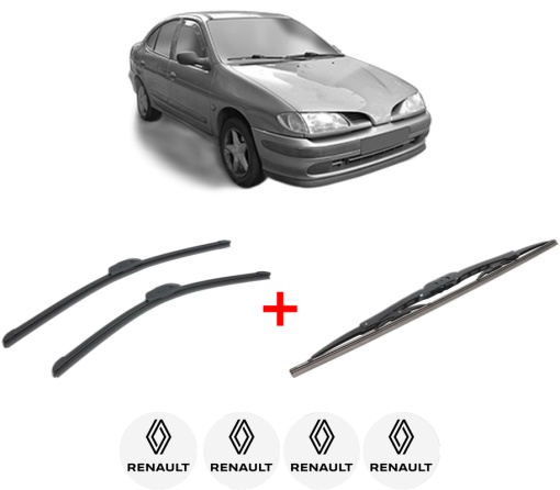 Set 3 stergatoare RENAULT MEGANE I Hatchback Van (SA0/1_) din 1995 - 2003, pentru parbriz si luneta fata si spate auto, Bosch Twin, din cauciuc siliconat rezistent, 4 Stickere Auto RENAULT