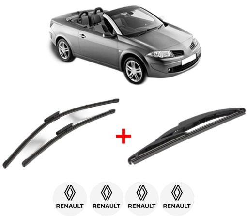 Set 3 stergatoare RENAULT MEGANE II Coupé-Cabriolet (EM0/1_) din 2003 - 2009, pentru parbriz si luneta fata si spate auto, Valeo Silencio, din cauciuc siliconat rezistent, 4 Stickere Auto RENAULT