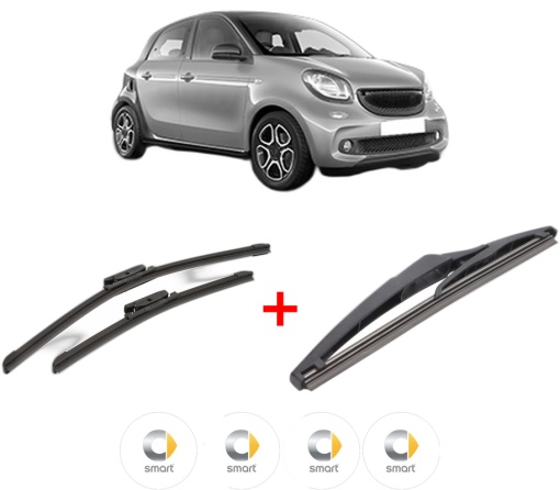 Set 3 stergatoare SMART FORFOUR Hatchback (453) din 2014, pentru parbriz si luneta fata si spate auto, Bosch Twin, din cauciuc siliconat rezistent, 4 Stickere Auto SMART
