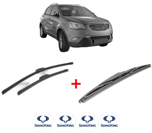 Set 3 stergatoare SSANGYONG KORANDO VAN din 2015, pentru parbriz si luneta fata si spate auto, Bosch Twin, din cauciuc siliconat rezistent, 4 Stickere Auto SSANGYONG