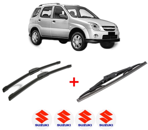 Set 3 stergatoare SUZUKI IGNIS II (MH) din 2003, pentru parbriz si luneta fata si spate auto, Bosch Twin, din cauciuc siliconat rezistent, 4 Stickere Auto SUZUKI