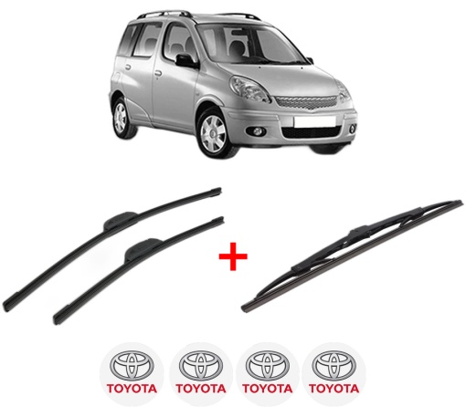 Set 3 stergatoare TOYOTA YARIS VERSO (_P2_) din 1999 - 2005, pentru parbriz si luneta fata si spate auto, Bosch Twin, din cauciuc siliconat rezistent, 4 Stickere Auto TOYOTA