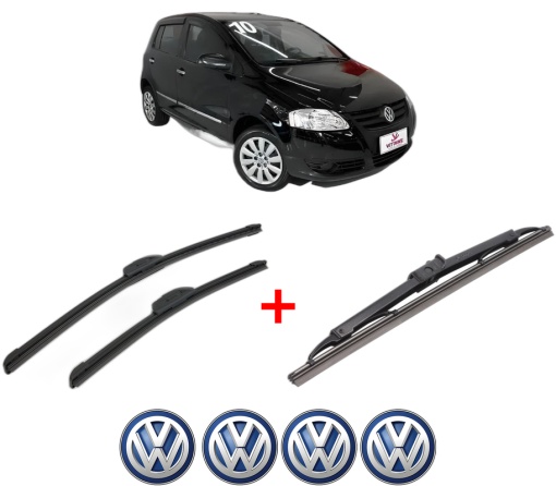 Set 3 stergatoare Volkswagen FOX Van (5Z1) din 2010 - 2011, pentru parbriz si luneta fata si spate auto, Bosch Twin, din cauciuc siliconat rezistent, 4 Stickere Auto VW