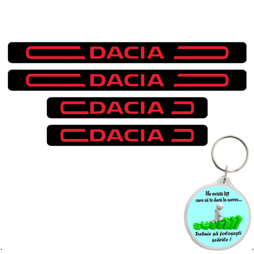 Set 4 protectii praguri auto autoadezive Dacia model 4 si breloc Succes,