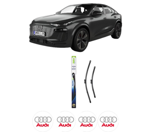 Set stergatoare AUDI Q6 E-TRON (GFB) din 2024, pentru parbriz auto, 2 bucati, Valeo Silencio, din cauciuc siliconat rezistent, 4 Stickere Auto AUDI