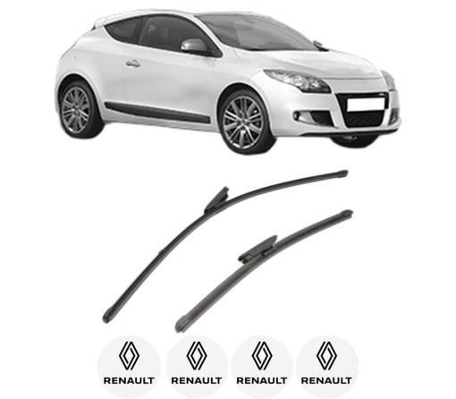 Set stergatoare RENAULT MEGANE III Coupe (DZ0/1_) din 2008-2016, pentru parbriz auto, 2 bucati, Valeo Silencio Xtrm, din cauciuc siliconat rezistent, 4 Stickere Auto RENAULT