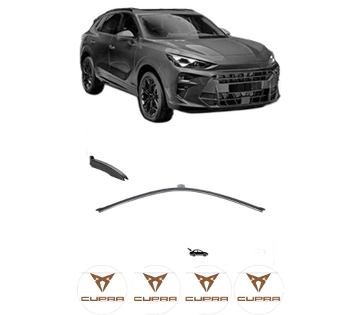Stergator lamela spate CUPRA TERRAMAR (KP1) din 2024, pentru luneta auto, Valeo Silencio, din cauciuc siliconat rezistent, 4 Stickere Auto CUPRA