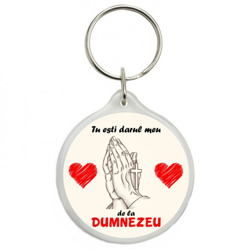 Breloc personalizat "Tu esti darul meu de la Dumnezeu", 4.5 cm x 4.5 cm