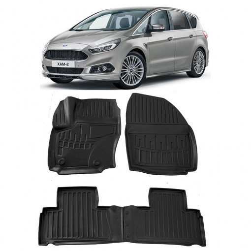Ford S-Max (2006-2014) Sisteme FIXare Ovale Set covorase auto cauciuc G.Modern Line 3D