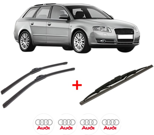 Set 3 stergatoare AUDI A4 B7 Avant (8ED) din 2004 - 2008, pentru parbriz si luneta fata si spate auto, Bosch Twin, din cauciuc siliconat rezistent, 4 Stickere Auto AUDI