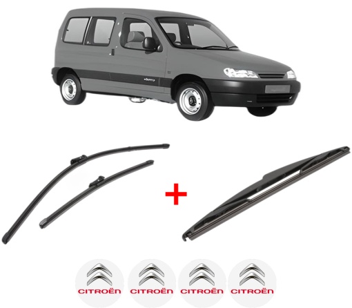 Set 3 stergatoare CITROEN BERLINGO / BERLINGO FIRST MPV (MF_, GJK_, GFK_) din 1996 - 2011, pentru parbriz si luneta fata si spate auto, Valeo Silencio, din cauciuc siliconat rezistent, 4 Stickere Auto CITROEN