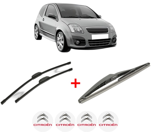 Set 3 stergatoare CITROEN C2 (JM_) din 2003 - 2012, pentru parbriz si luneta fata si spate auto, Bosch Twin, din cauciuc siliconat rezistent, 4 Stickere Auto CITROEN