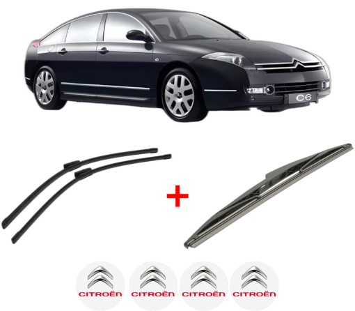 Set 3 stergatoare CITROEN C6 (TD_) din 2005 - 2012, pentru parbriz si luneta fata si spate auto, Bosch Twin, din cauciuc siliconat rezistent, 4 Stickere Auto CITROEN