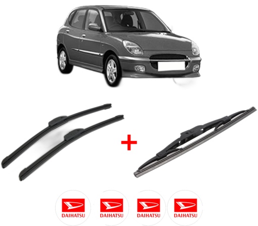 Set 3 stergatoare DAIHATSU SIRION (M1) din 1998 - 2005, pentru parbriz si luneta fata si spate auto, Bosch Twin, din cauciuc siliconat rezistent, 4 Stickere Auto DAIHATSU