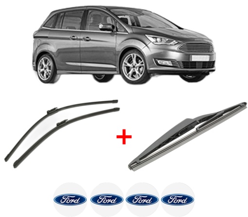 Set 3 stergatoare FORD C-MAX II Van din 2010 - 2019, pentru parbriz si luneta fata si spate auto, Bosch Twin, din cauciuc siliconat rezistent, 4 Stickere Auto FORD