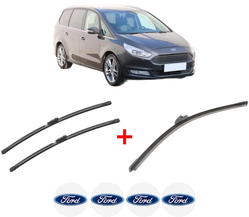 Set 3 stergatoare FORD GALAXY MK III VAN (CK) din 2019, pentru parbriz si luneta fata si spate auto, Bosch Aerotwin, din cauciuc siliconat rezistent, 4 Stickere Auto FORD
