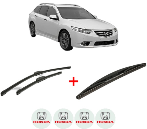 Set 3 stergatoare HONDA ACCORD VII Tourer (CM, CN) din 2003 - 2008, pentru parbriz si luneta fata si spate auto, Bosch Twin, din cauciuc siliconat rezistent, 4 Stickere Auto HONDA
