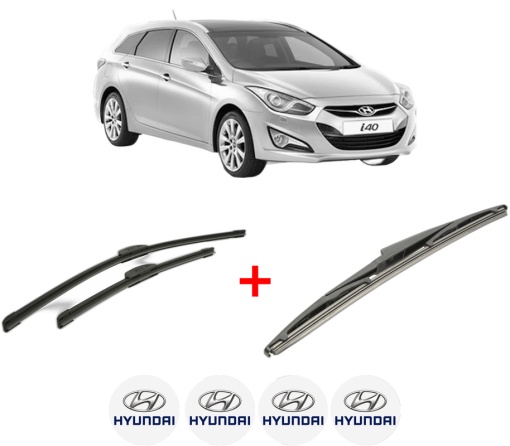 Set 3 stergatoare HYUNDAI i40 I CW (VF) din 2011 - 2019, pentru parbriz si luneta fata si spate auto, Bosch Twin, din cauciuc siliconat rezistent, 4 Stickere Auto HYUNDAI