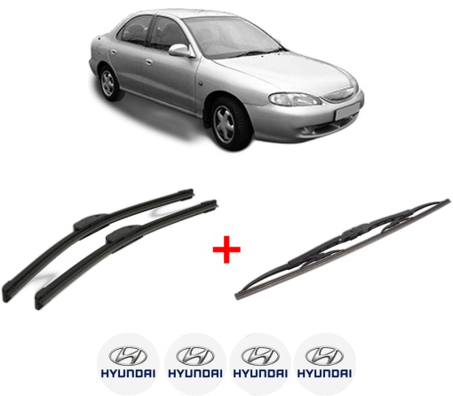 Set 3 stergatoare HYUNDAI LANTRA II (J-2) din 1995 - 2000, pentru parbriz si luneta fata si spate auto, Bosch Twin, din cauciuc siliconat rezistent, 4 Stickere Auto HYUNDAI