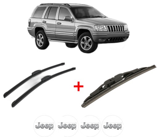 Set 3 stergatoare JEEP GRAND CHEROKEE II (WJ, WG) din 1998 - 2005, pentru parbriz si luneta fata si spate auto, Bosch Twin, din cauciuc siliconat rezistent, 4 Stickere Auto JEEP