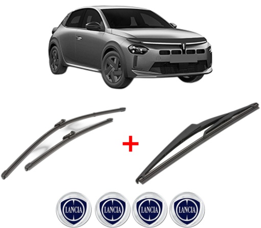 Set 3 stergatoare LANCIA YPSILON (L21) din 2024, pentru parbriz si luneta fata si spate auto, Valeo Silencio, din cauciuc siliconat rezistent, 4 Stickere Auto LANCIA