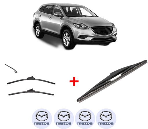Set 3 stergatoare MAZDA CX-9 (TB) din 2006 - 2007, pentru parbriz si luneta fata si spate auto, Valeo Silencio, din cauciuc siliconat rezistent, 4 Stickere Auto MAZDA