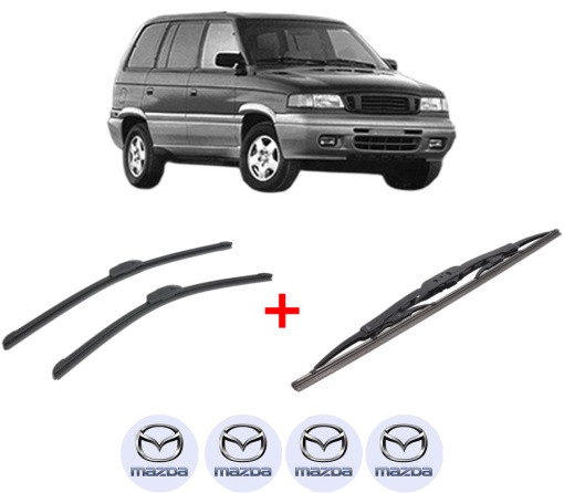 Set 3 stergatoare MAZDA MPV I (LV) din 1988 - 1999, pentru parbriz si luneta fata si spate auto, Bosch Twin, din cauciuc siliconat rezistent, 4 Stickere Auto MAZDA