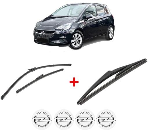 Set 3 stergatoare OPEL CORSA E (X15) din 2014 - 2019, pentru parbriz si luneta fata si spate auto, Valeo Silencio, din cauciuc siliconat rezistent, 4 Stickere Auto OPEL