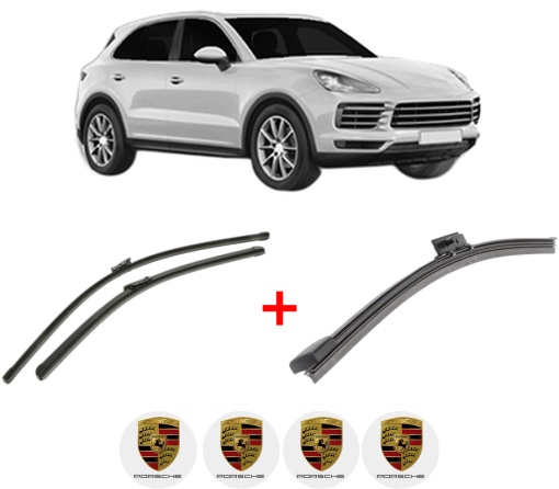 Set 3 stergatoare PORSCHE CAYENNE (9YA) din 2017, pentru parbriz si luneta fata si spate auto, Bosch Aerotwin, din cauciuc siliconat rezistent, 4 Stickere Auto PORSCHE