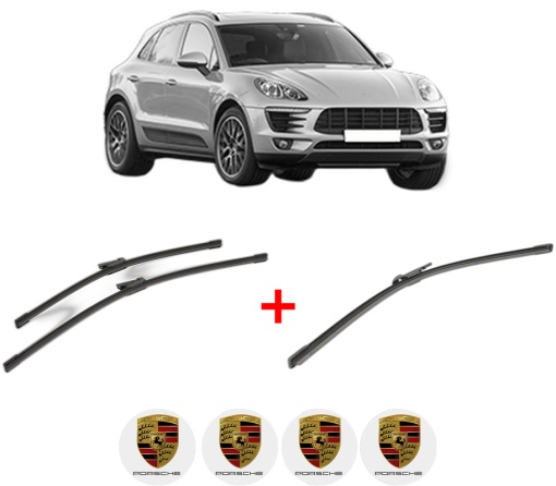 Set 3 stergatoare PORSCHE MACAN (95B) din 2014 - 2018, pentru parbriz si luneta fata si spate auto, Bosch Aerotwin, din cauciuc siliconat rezistent, 4 Stickere Auto PORSCHE
