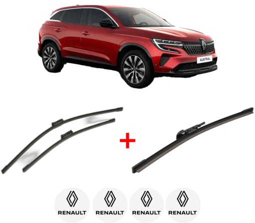 Set 3 stergatoare RENAULT AUSTRAL din 2022, pentru parbriz si luneta fata si spate auto, Bosch Aerotwin, din cauciuc siliconat rezistent, 4 Stickere Auto RENAULT
