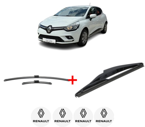 Set 3 stergatoare RENAULT CLIO V (B7_) din 2019, pentru parbriz si luneta fata si spate auto, Bosch Twin, din cauciuc siliconat rezistent, 4 Stickere Auto RENAULT