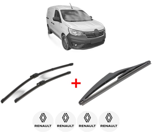Set 3 stergatoare RENAULT EXPRESS Box Body/MPV din 2021, pentru parbriz si luneta fata si spate auto, Valeo Silencio, din cauciuc siliconat rezistent, 4 Stickere Auto RENAULT