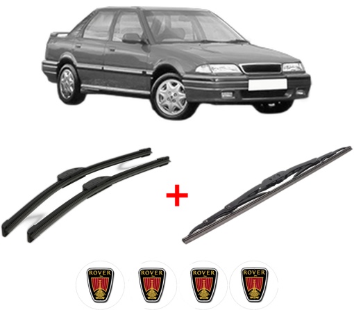 Set 3 stergatoare ROVER 400 II (XW) din 1990 - 1995, pentru parbriz si luneta fata si spate auto, Bosch Twin, din cauciuc siliconat rezistent, 4 Stickere Auto ROVER