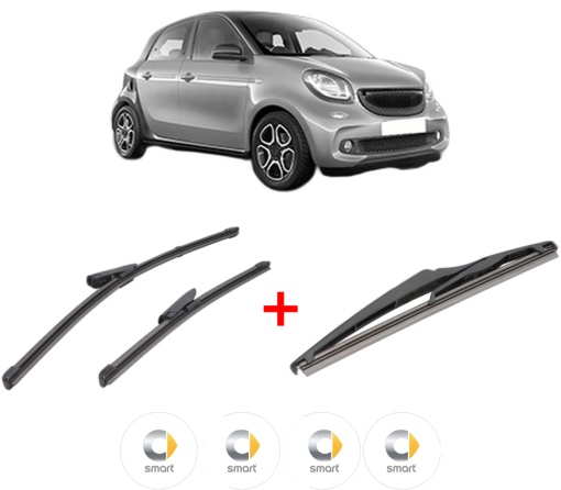 Set 3 stergatoare SMART FORFOUR Hatchback (453) din 2014, pentru parbriz si luneta fata si spate auto, Valeo Silencio, din cauciuc siliconat rezistent, 4 Stickere Auto SMART