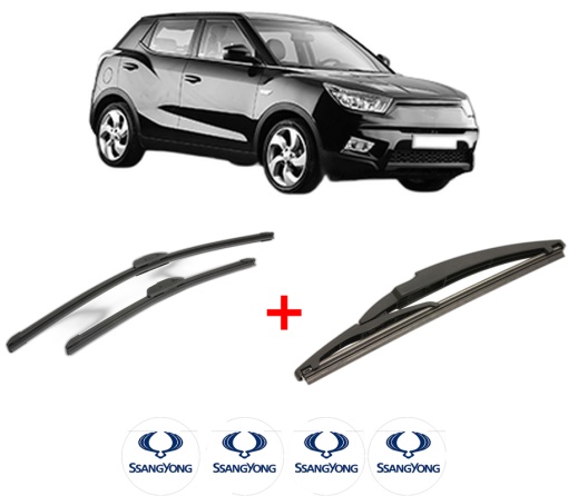 Set 3 stergatoare SSANGYONG TIVOLI din 2015, pentru parbriz si luneta fata si spate auto, Bosch Twin, din cauciuc siliconat rezistent, 4 Stickere Auto SSANGYONG
