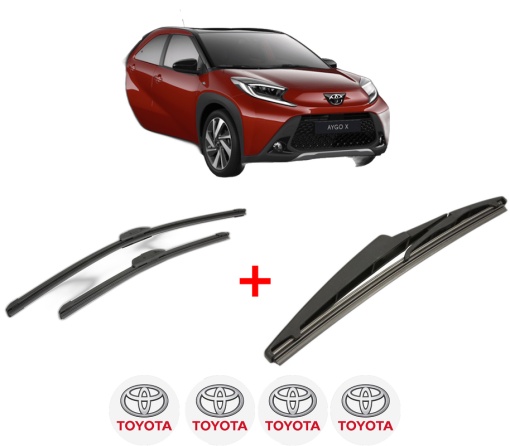Set 3 stergatoare TOYOTA AYGO X (_B7_) din 2022, pentru parbriz si luneta fata si spate auto, Bosch Twin, din cauciuc siliconat rezistent, 4 Stickere Auto TOYOTA