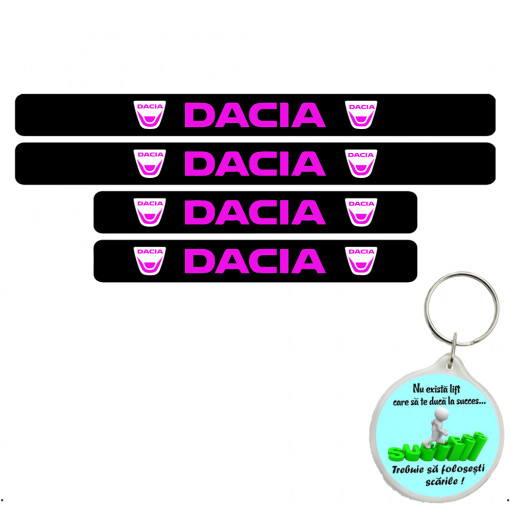 Set 4 protectii praguri auto autoadezive Dacia Model 2 si breloc Succes,