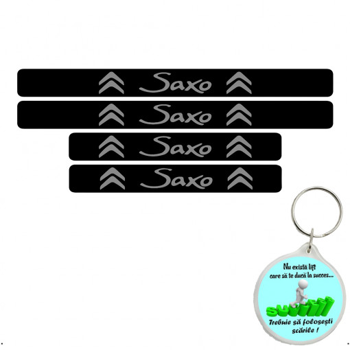 Set 4 protectii praguri auto autoadezive Saxo si breloc Succes,