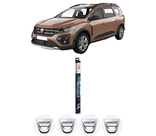 Set stergatoare DACIA JOGGER (RK_) din 2021-2023, pentru parbriz auto, 2 bucati, Bosch Aerotwin, din cauciuc siliconat rezistent, 4 Stickere Auto DACIA