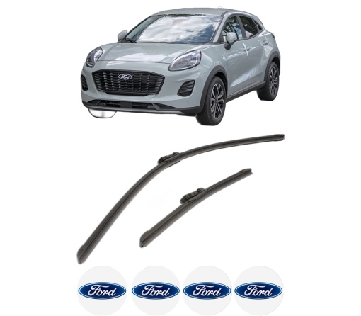 Set stergatoare FORD PUMA (J2K, CF7) din 2019-2023, pentru parbriz auto, 2 bucati, Bosch Aerotwin, din cauciuc siliconat rezistent, 4 Stickere Auto FORD