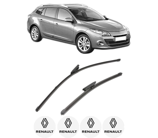 Set stergatoare RENAULT MEGANE III Grandtour (KZ0/1) din 2008-2016, pentru parbriz auto, 2 bucati, Valeo Silencio Xtrm, din cauciuc siliconat rezistent, 4 Stickere Auto RENAULT