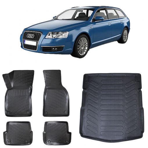 Audi A6 C6 (Typ 4F) 2004-2011 Set 4 covorase auto din cauciuc tip tavita Premium Line 3D + Tavita portbagaj Premium Line