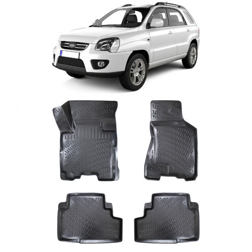 Kia Sportage II 2004-2010 Set 4 covorase auto din cauciuc tip tavita premium line 3D
