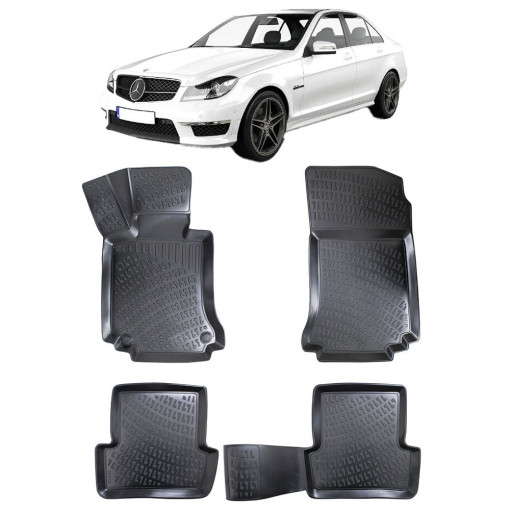 Mercedes C Class W204 2007-2014 Set 4 covorase auto din cauciuc tip tavita premium line 3D